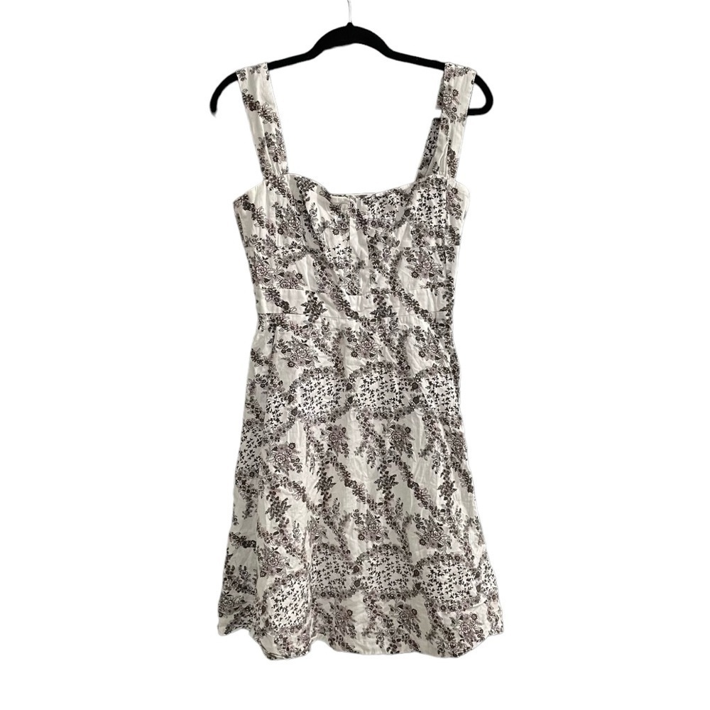 MANGO Sleeveless Cotton Floral Print Fit & Flare Mini Dress White Black 8